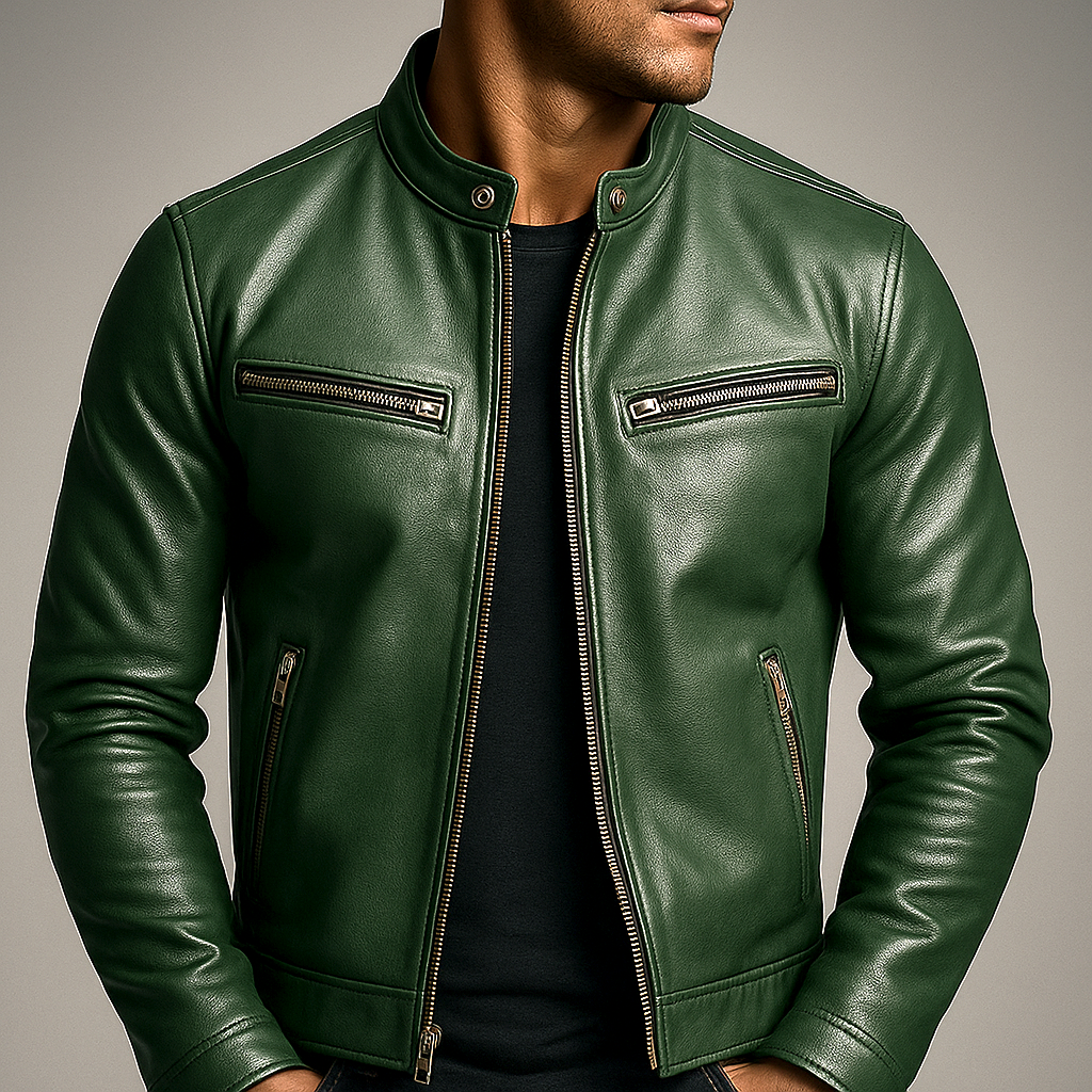 Chaqueta de cuero urbana informal para hombre, de estilo vintage, con forro de algodón y cremallera