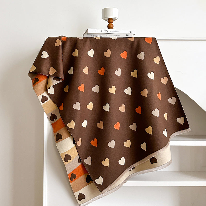 Bufanda de mujer con estampado de corazones y flecos, accesorio suave