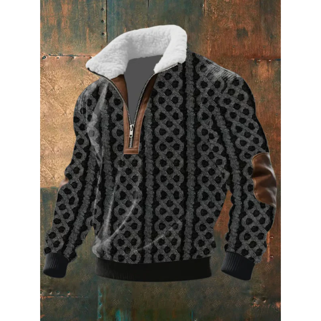 Men's warm lightweight fleece sweater, stand-up collar, outdoor activities
