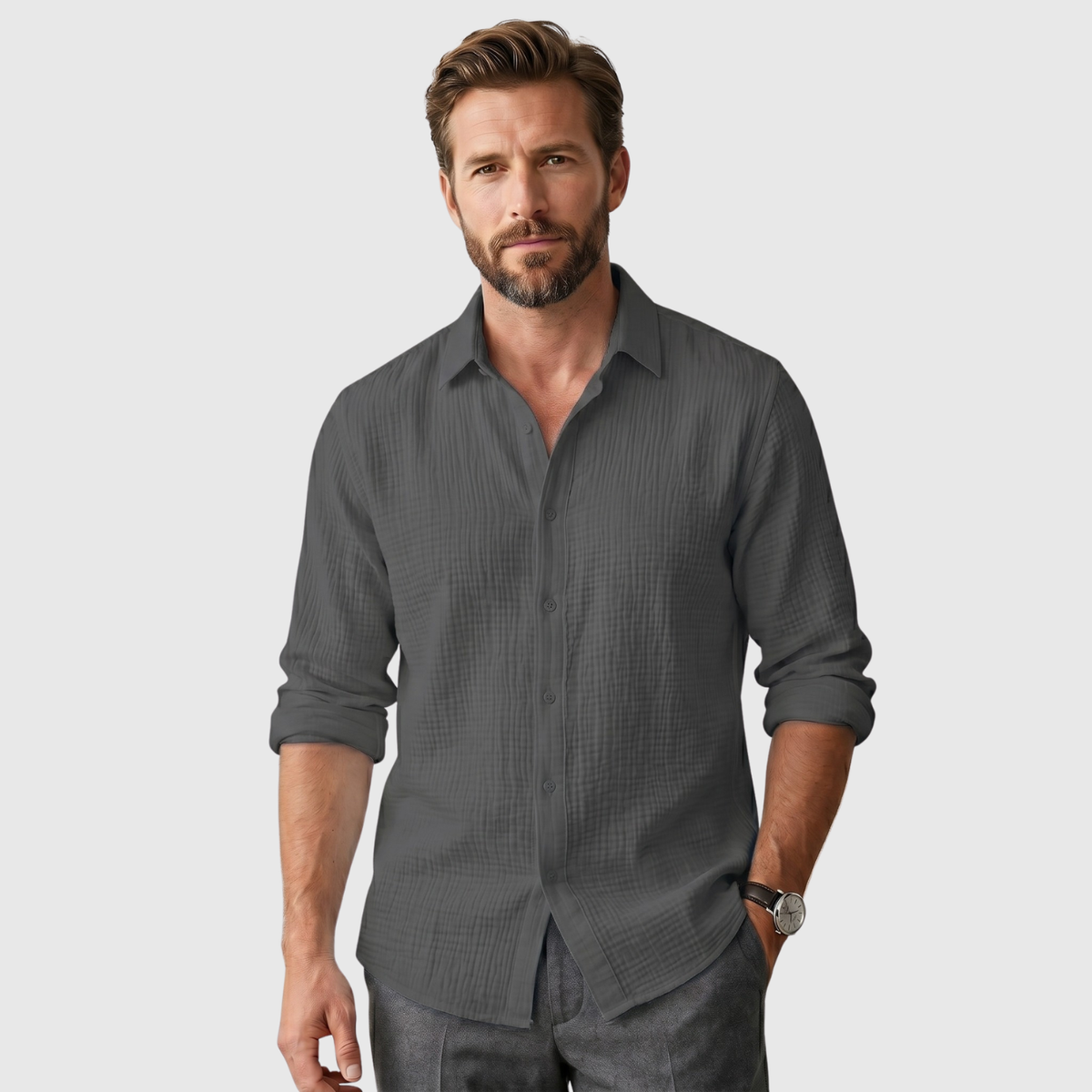 Chemise homme manches longues boutonnée coupe décontractée col classique