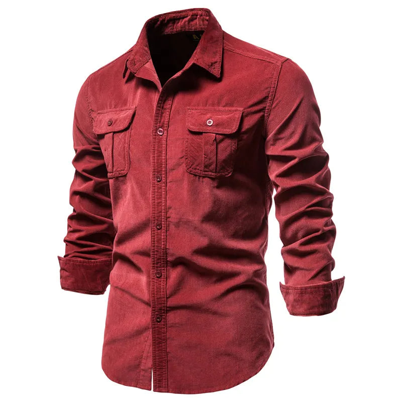 Chemise en Velours Côtelé Coupe Ajustée pour Homme