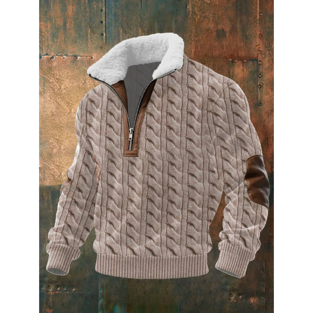 Men's warm lightweight fleece sweater, stand-up collar, outdoor activities