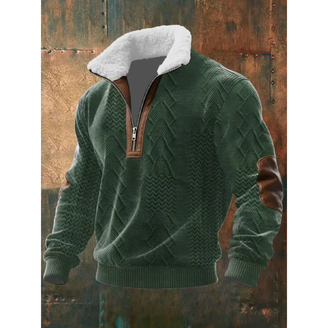 Men's warm lightweight fleece sweater, stand-up collar, outdoor activities