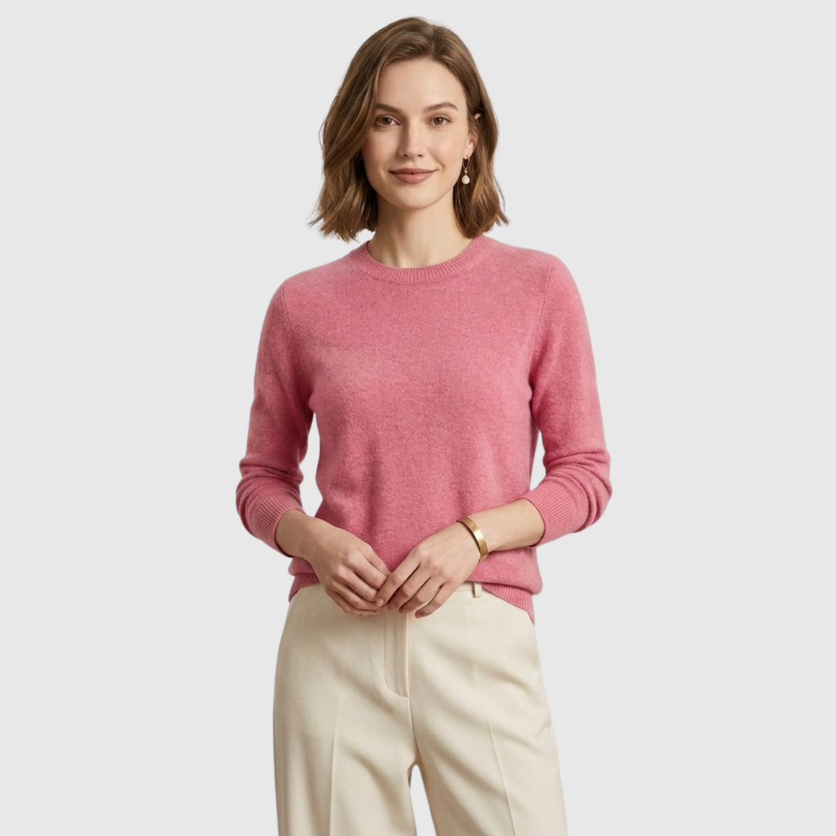 Pull femme cachemire col rond manches longues coupe droite