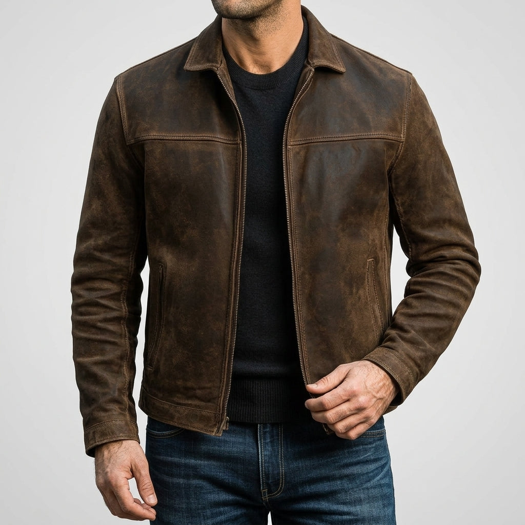 Chaqueta de cuero ligera para hombre, con cremallera y corte ajustado, para el día a día en la ciudad