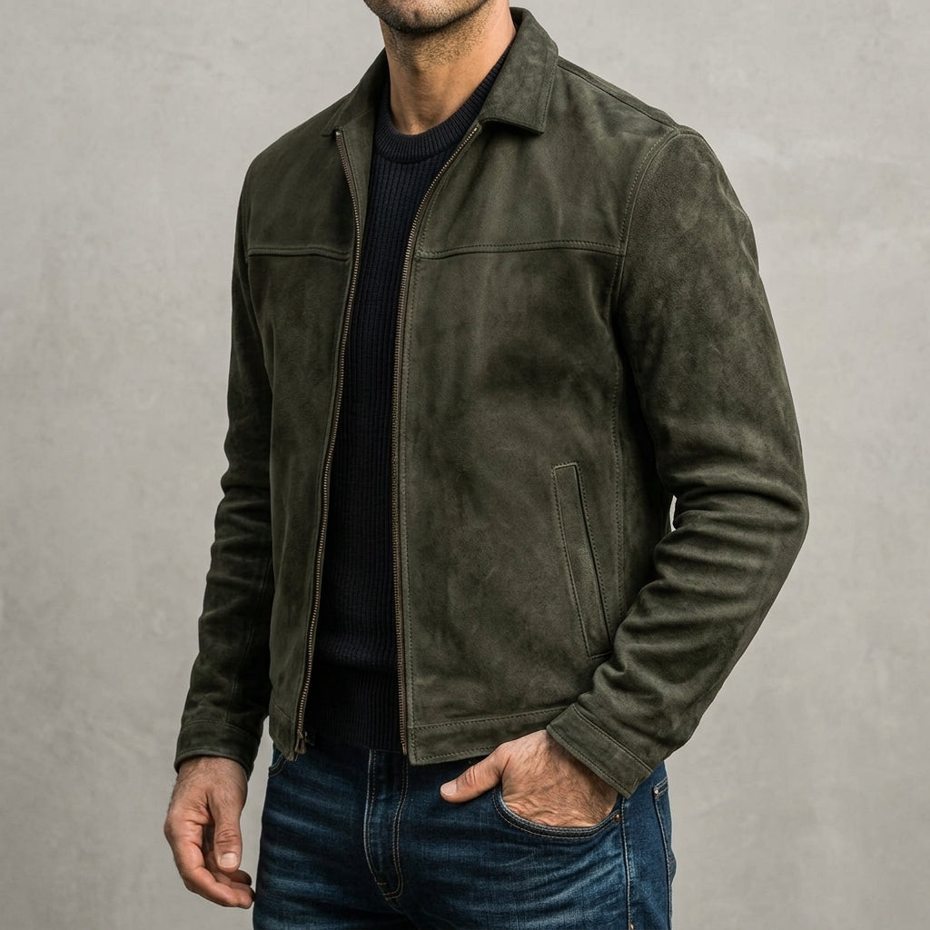 Chaqueta de cuero ligera para hombre, con cremallera y corte ajustado, para el día a día en la ciudad