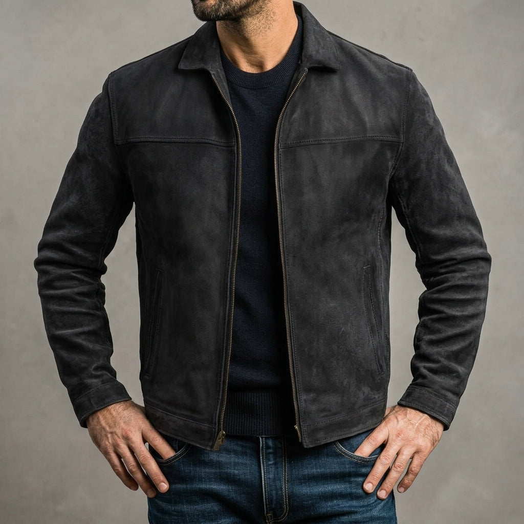 Chaqueta de cuero ligera para hombre, con cremallera y corte ajustado, para el día a día en la ciudad