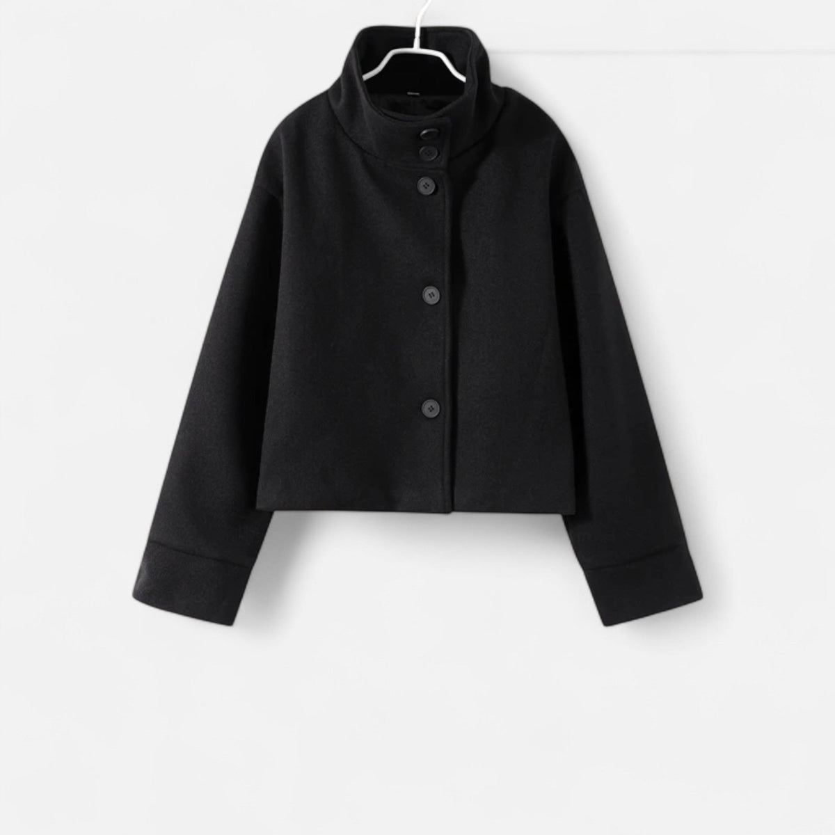 Manteau court femme col montant chic structuré hiver