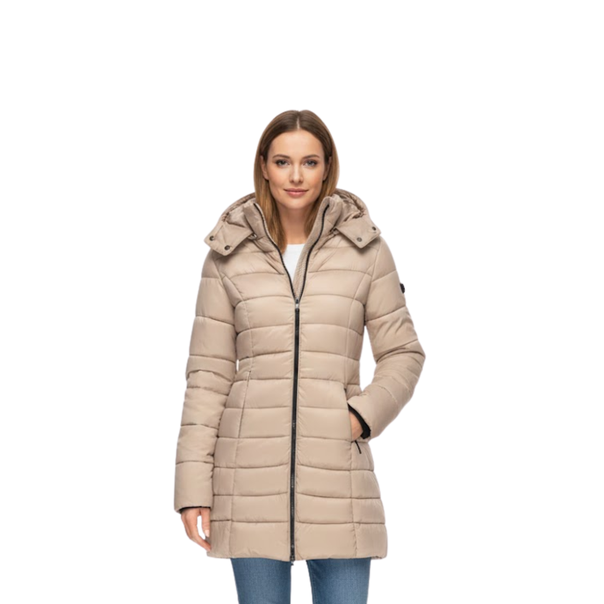 Parka acolchada de largo medio para mujer, con capucha y corte ajustado, ideal para el invierno