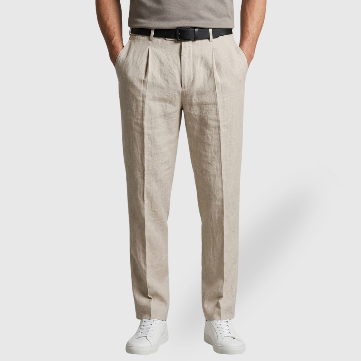 Pantalon en lin homme coupe droite taille élastique cordon ajustable