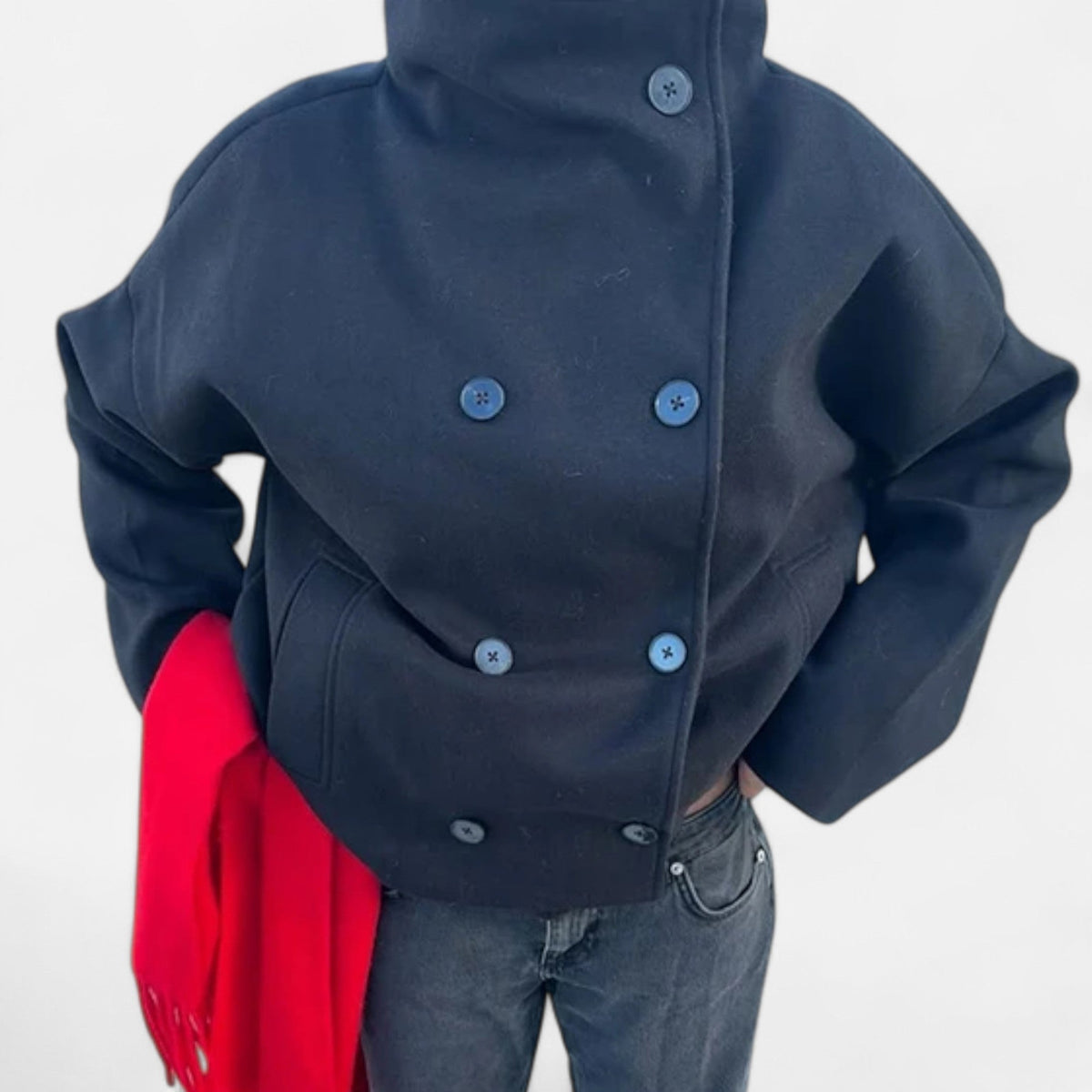 Manteau court femme col montant chic structuré hiver