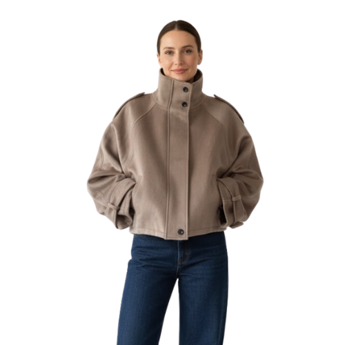 Giacca sartoriale elegante da donna in lana, con collo alto, stile smart casual