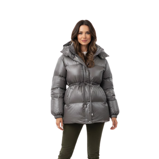 Women's thick cotton jacket with detachable hood and winter insulation