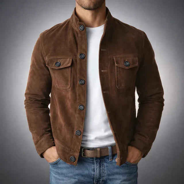 Chaqueta de ante para hombre, con bolsillos y estilo clásico atemporal