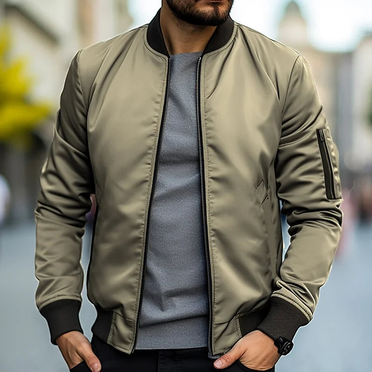 Chaqueta bomber de hombre con cremallera, ligera y de corte urbano para primavera