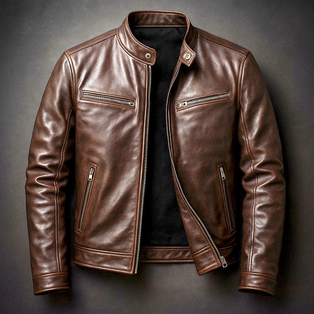 Chaqueta de cuero urbana informal para hombre, de estilo vintage, con forro de algodón y cremallera