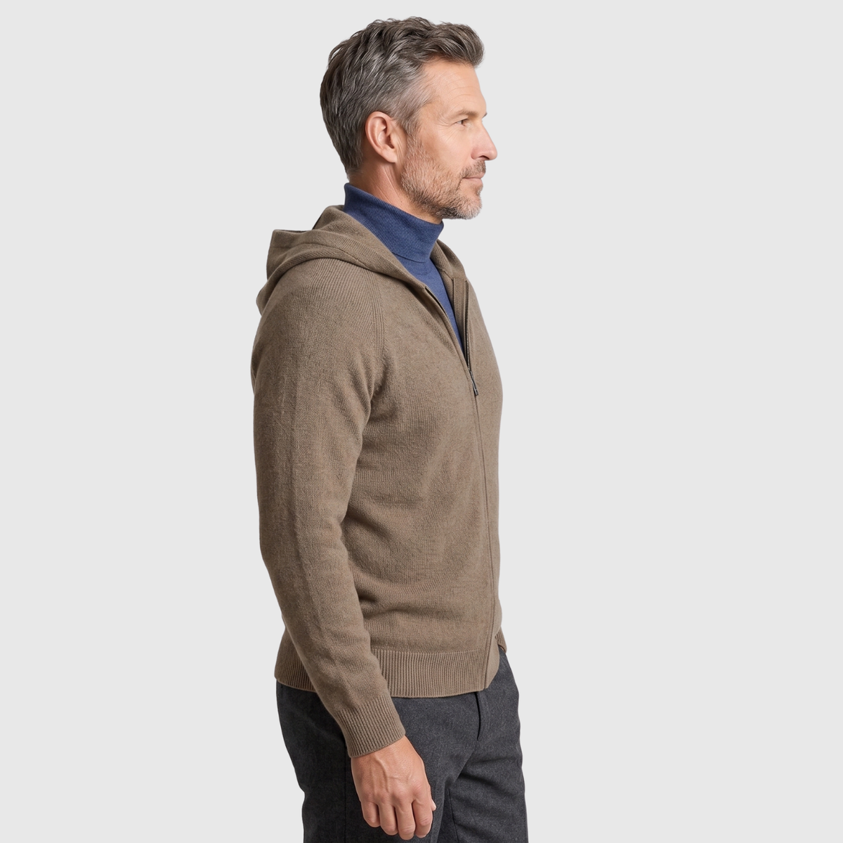 Gilet homme laine mérinos à capuche maille épaisse fermeture zippée