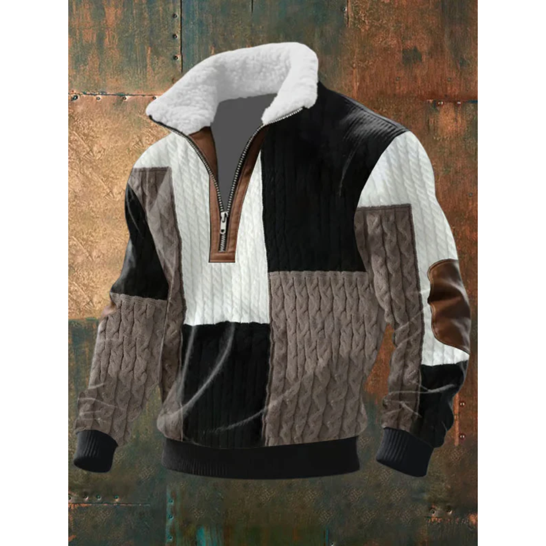 Men's warm lightweight fleece sweater, stand-up collar, outdoor activities