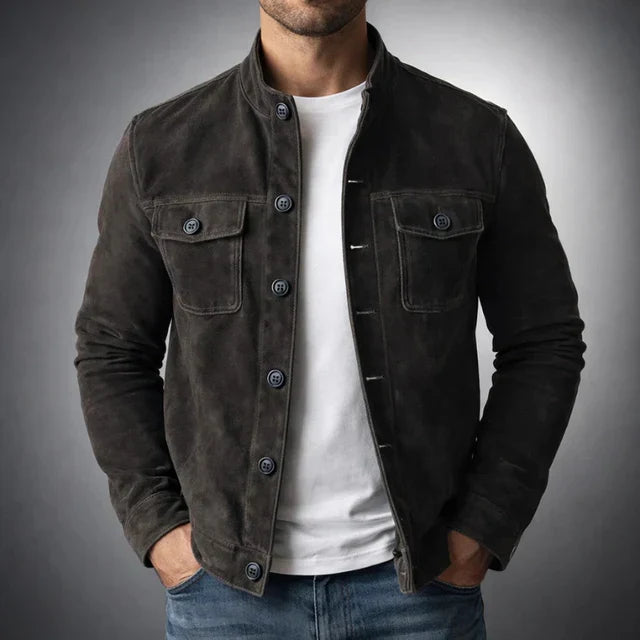 Chaqueta de ante para hombre, con bolsillos y estilo clásico atemporal