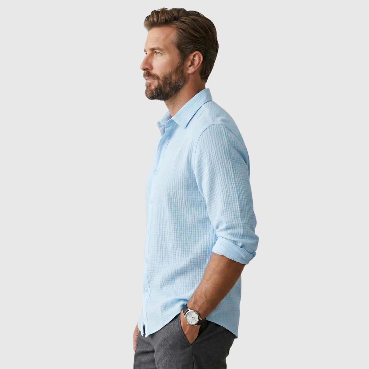 Chemise homme manches longues boutonnée coupe décontractée col classique