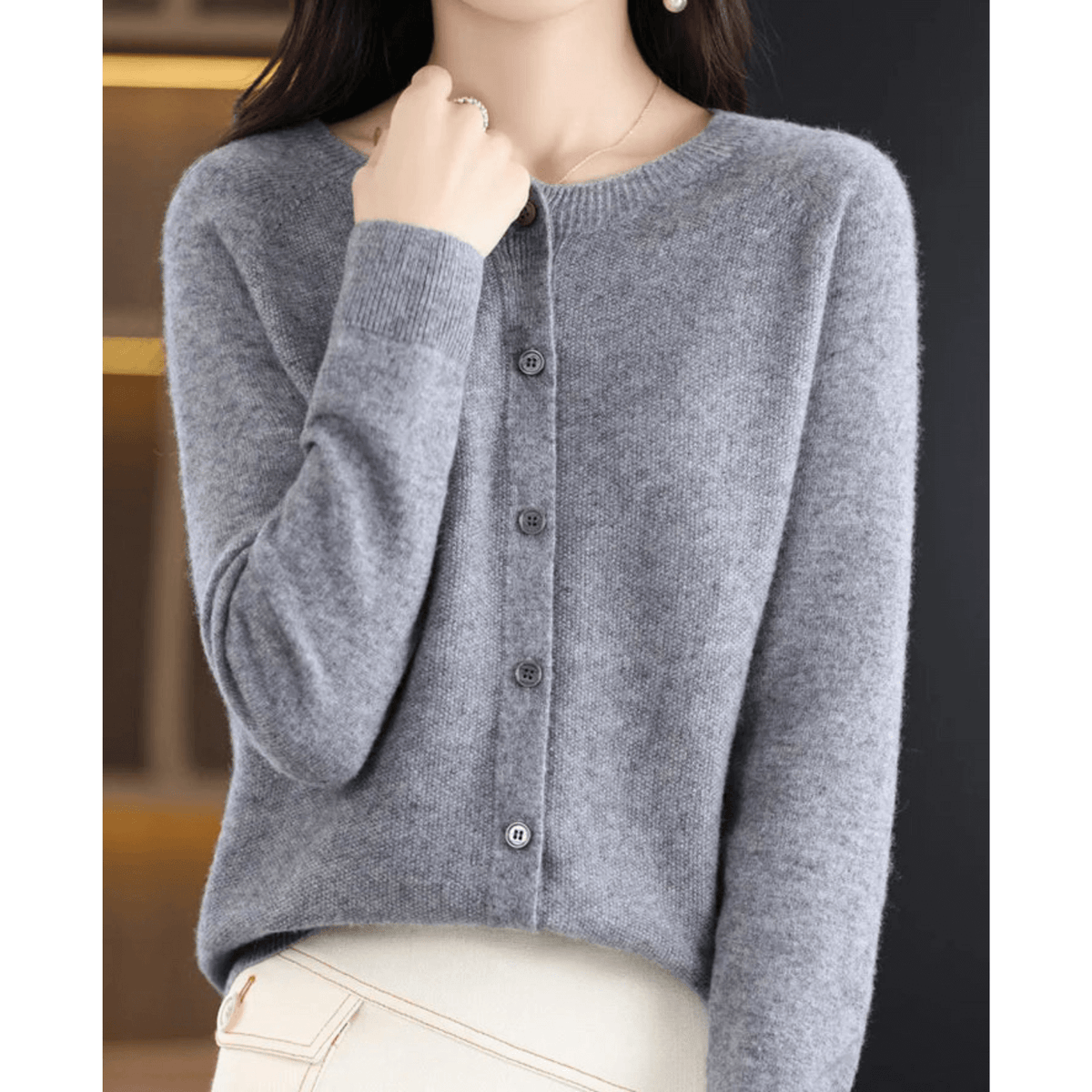 Cardigan Encolure en V Fermeture Boutonnée pour Femme