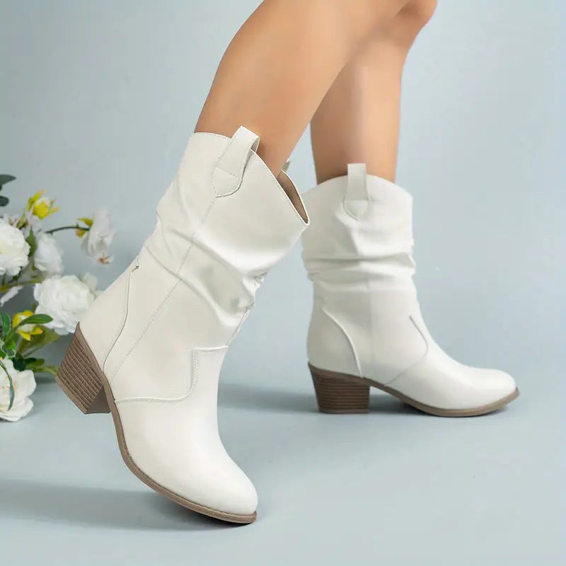 Bottes mi-mollet femme style western coutures décoratives talon