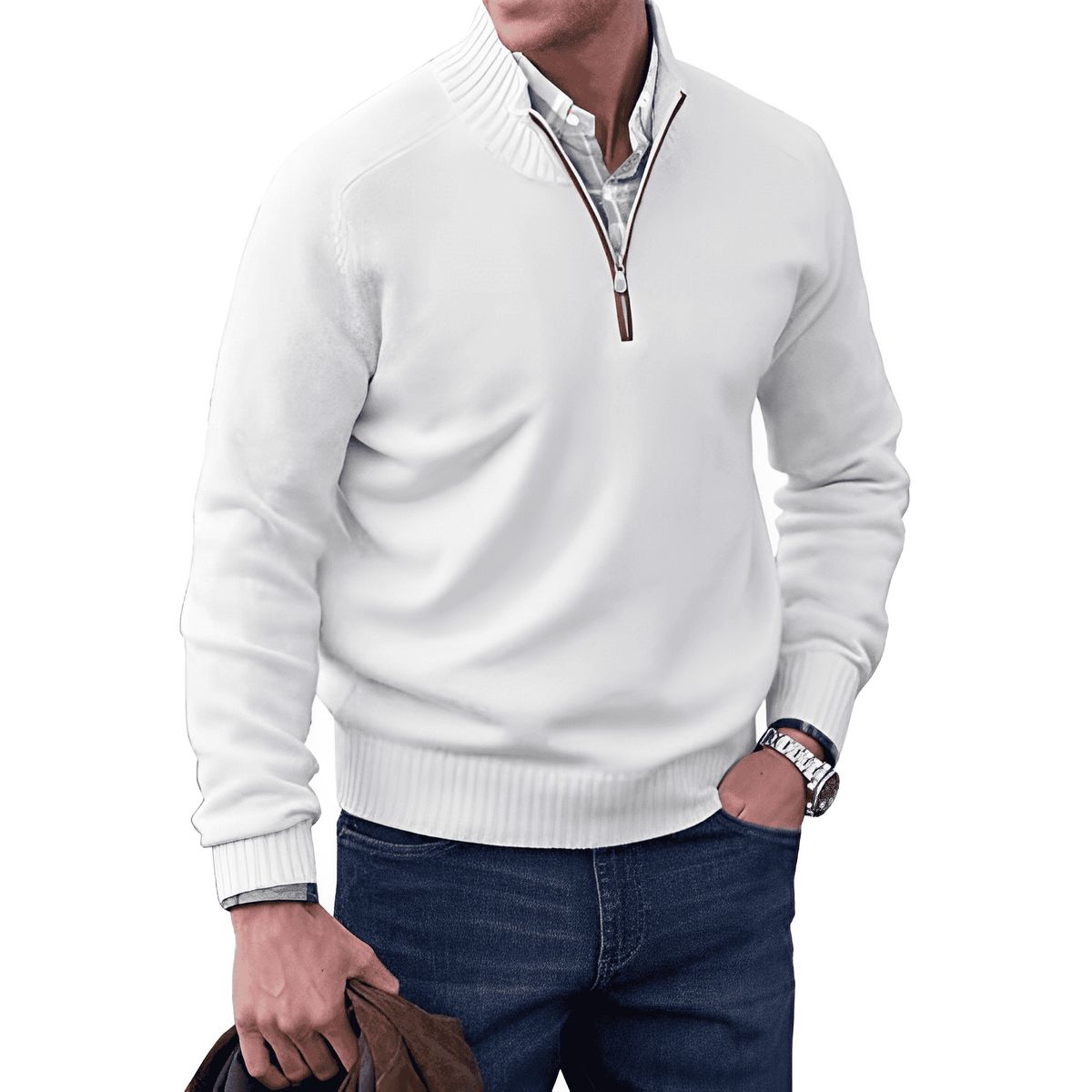Men’s soft, warm, elegant casual cashmere zip-up sweater