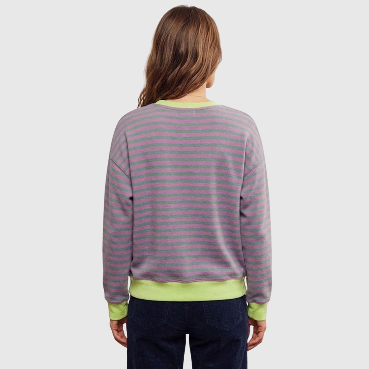 Sudadera oversize a rayas para mujer, cuello redondo, manga larga y corte holgado