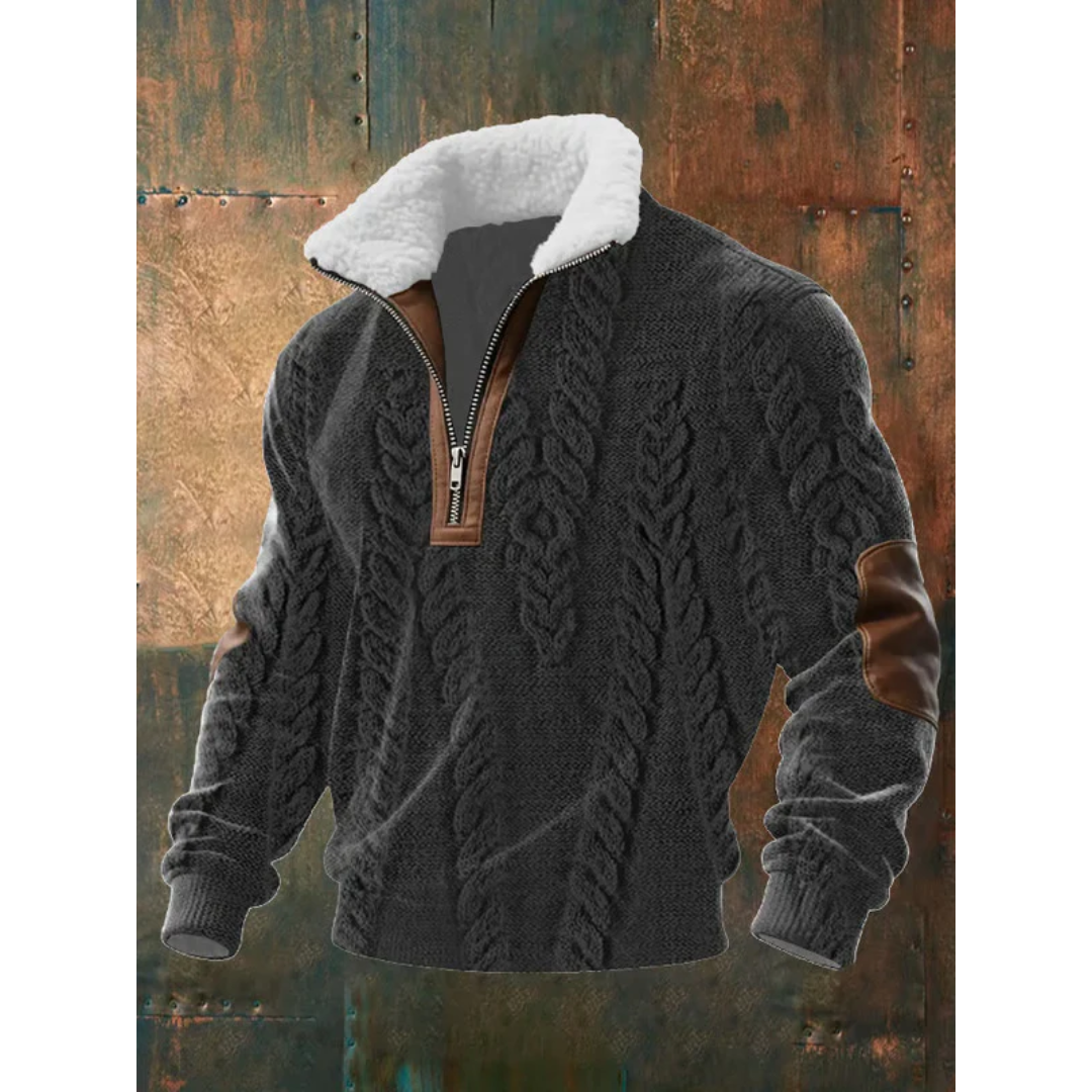 Men's warm lightweight fleece sweater, stand-up collar, outdoor activities