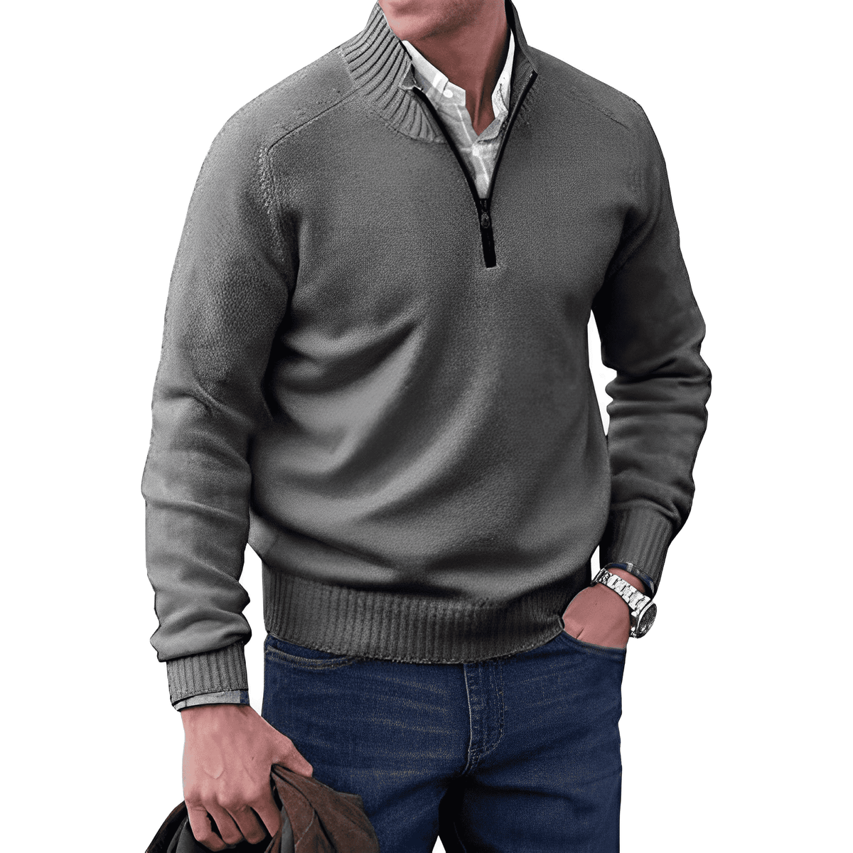 Men’s soft, warm, elegant casual cashmere zip-up sweater