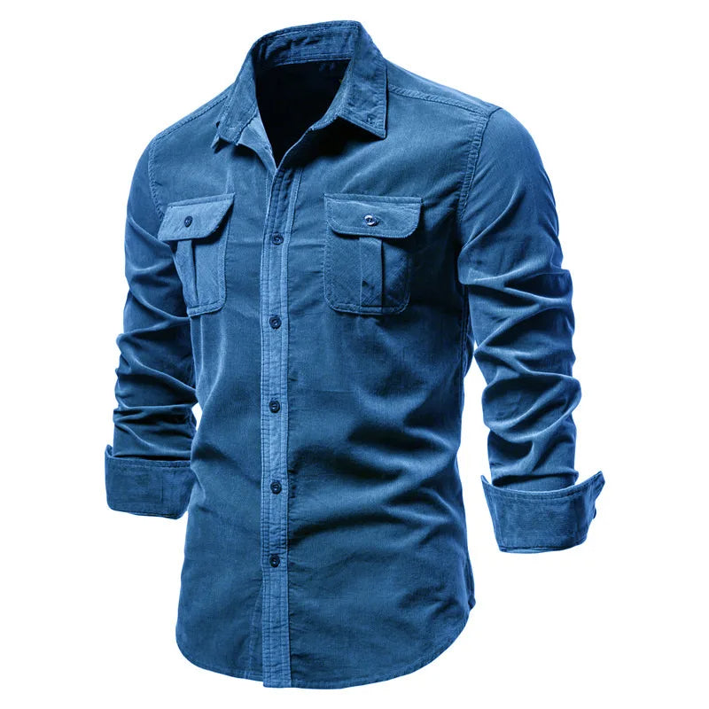Chemise en Velours Côtelé Coupe Ajustée pour Homme