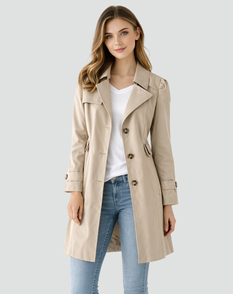 Women's lightweight slim-fit trench coat, classic lapel collar