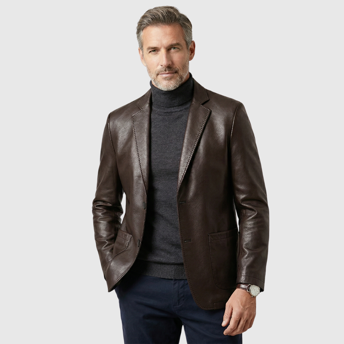 Veste cuir homme agneau style blazer fermeture boutonnée coupe ajustée