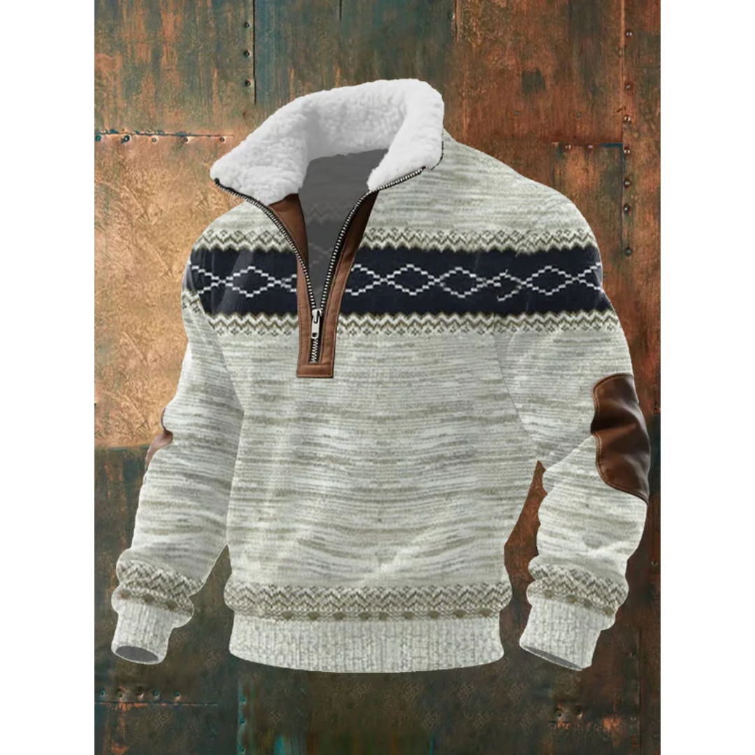 Men's warm lightweight fleece sweater, stand-up collar, outdoor activities