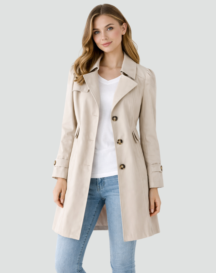 Women's lightweight slim-fit trench coat, classic lapel collar