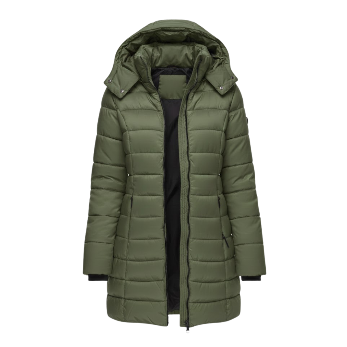 Parka acolchada de largo medio para mujer, con capucha y corte ajustado, ideal para el invierno