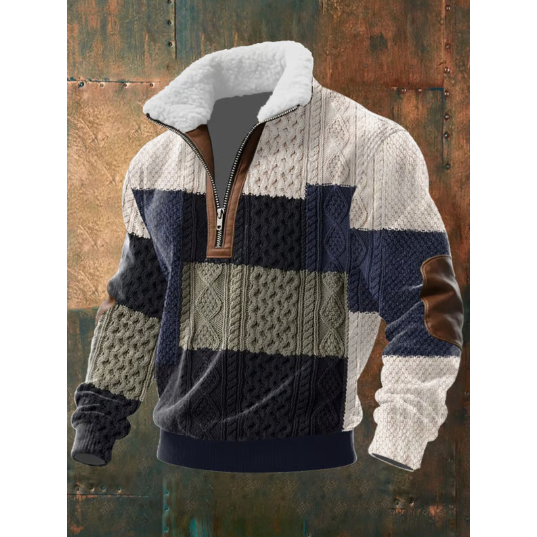 Men's warm lightweight fleece sweater, stand-up collar, outdoor activities