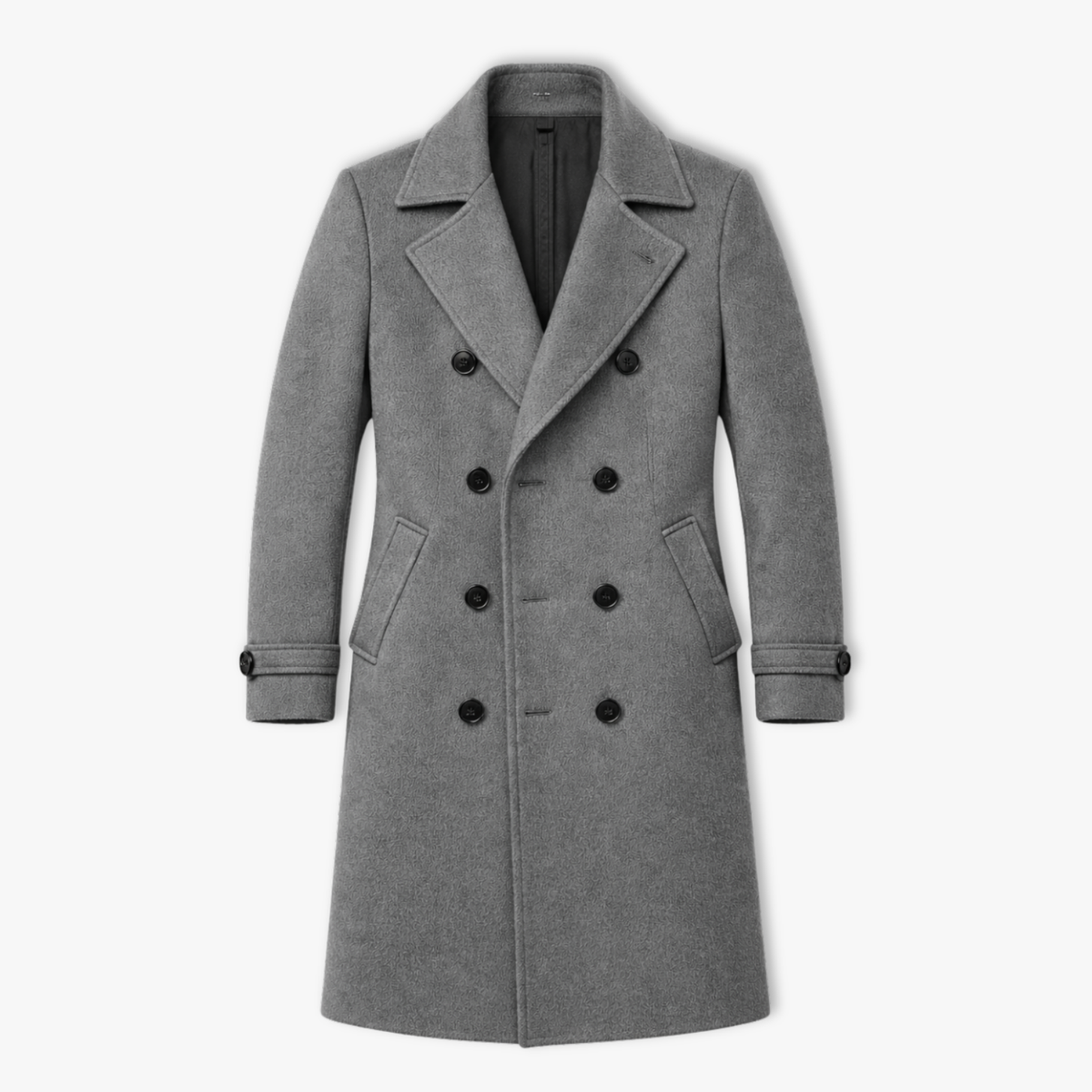 Dlouhý pánský vlněný kabát s dvojřadým zapínáním, pro business casual styl