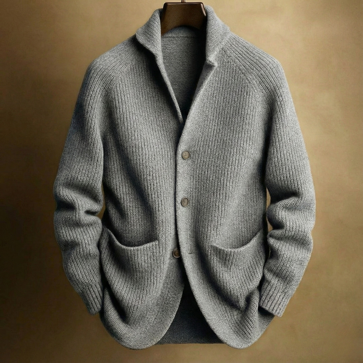 Cardigan homme laine côtelée col V chaleur stable élégant