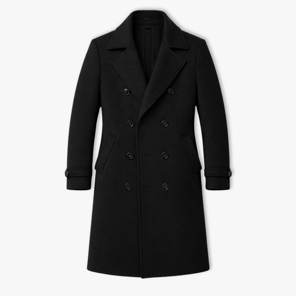 Dlouhý pánský vlněný kabát s dvojřadým zapínáním, pro business casual styl