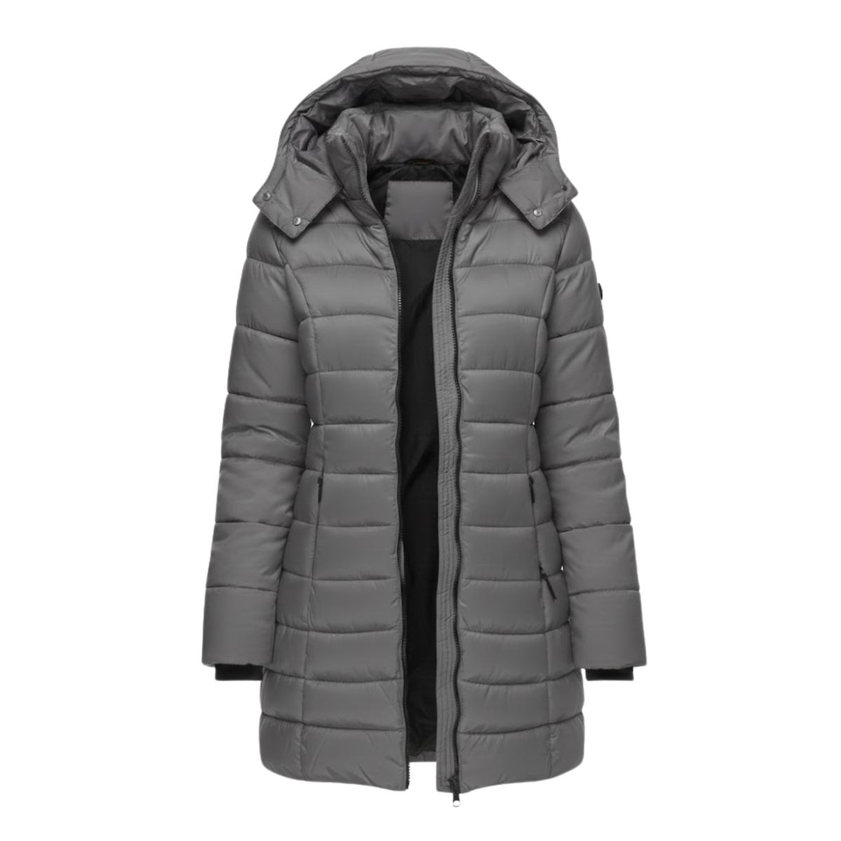 Parka acolchada de largo medio para mujer, con capucha y corte ajustado, ideal para el invierno