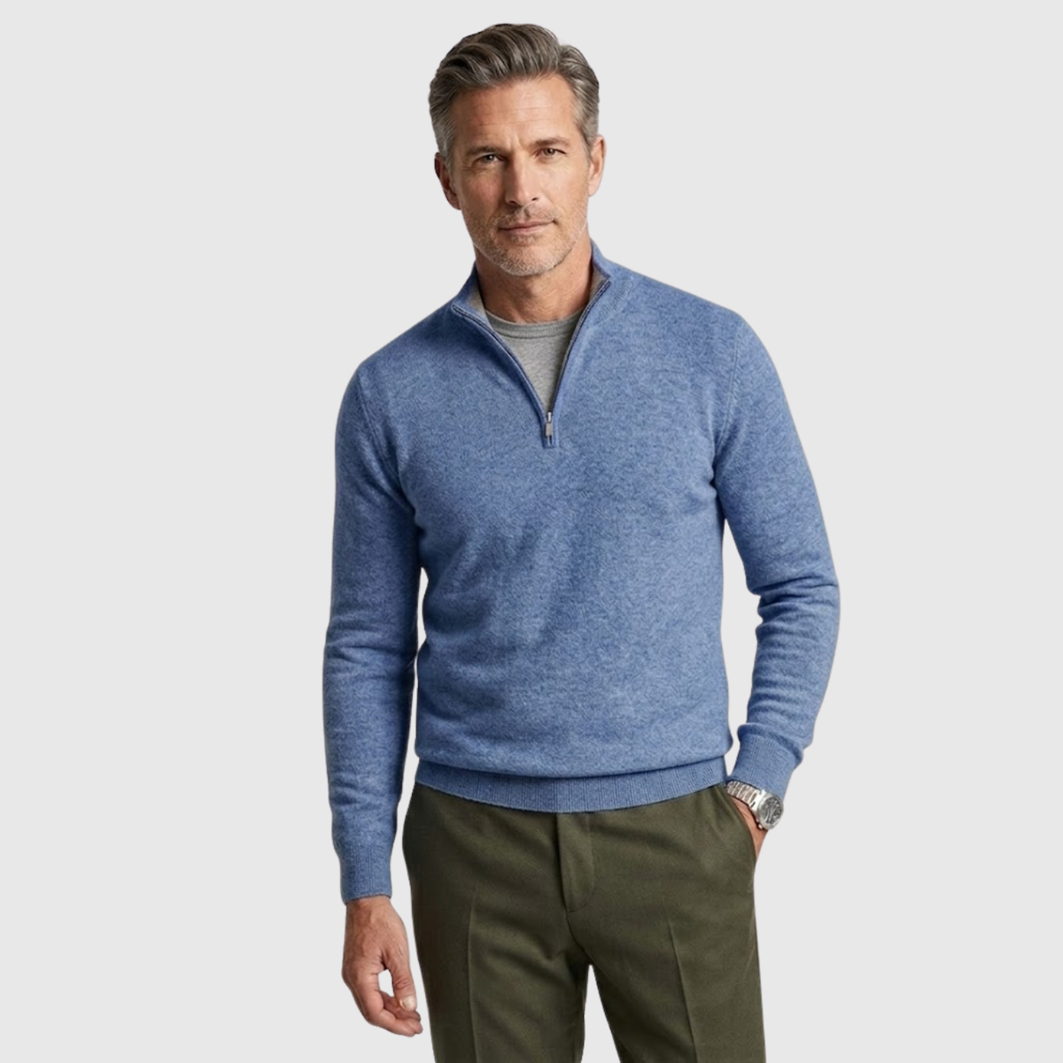 Pull homme col camionneur demi-zip manches longues coupe casual