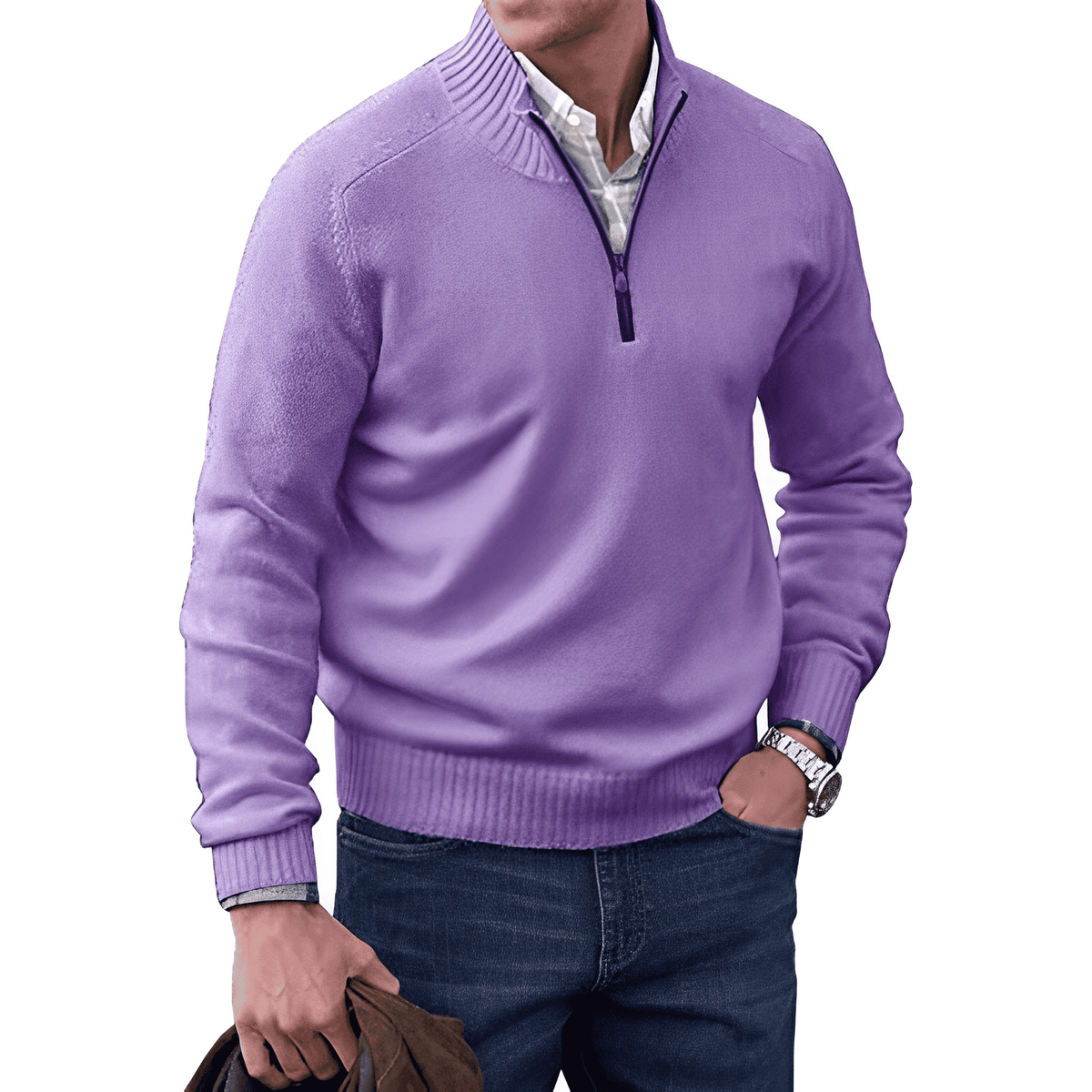 Men’s soft, warm, elegant casual cashmere zip-up sweater