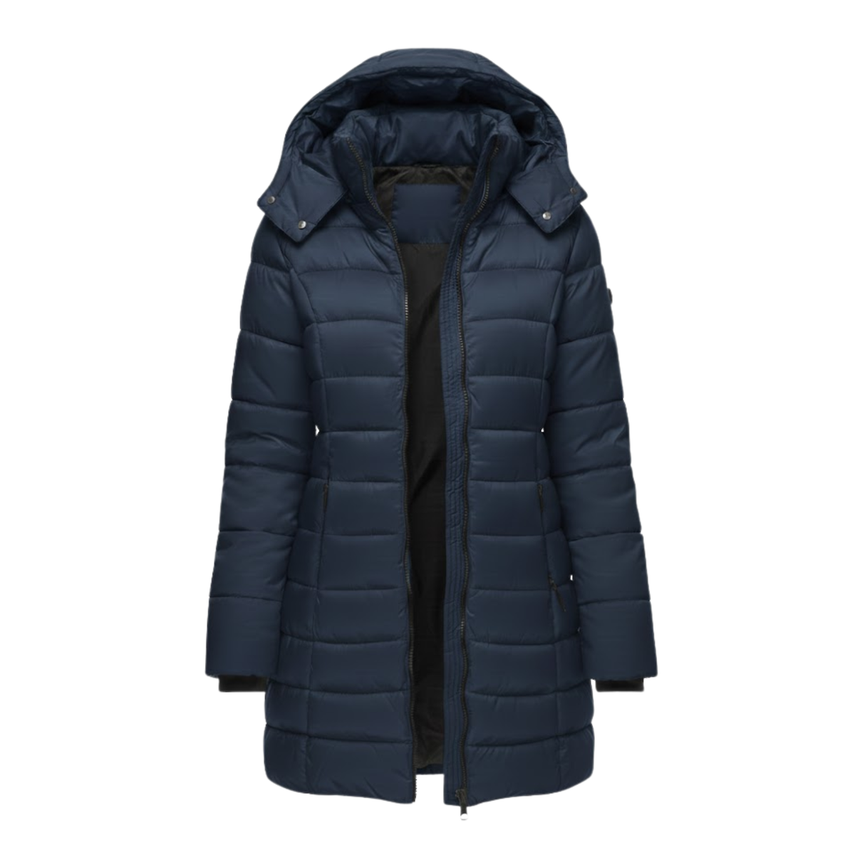 Parka acolchada de largo medio para mujer, con capucha y corte ajustado, ideal para el invierno
