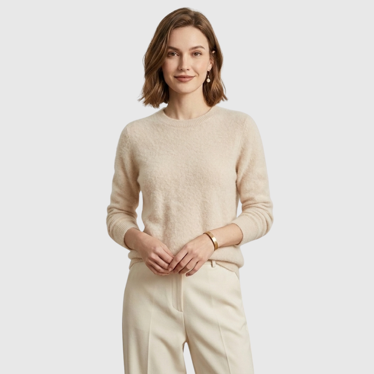 Pull femme cachemire col rond manches longues coupe droite