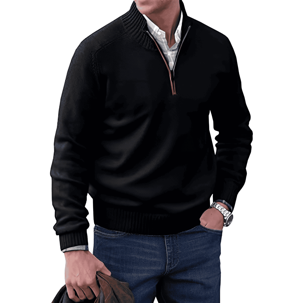 Men’s soft, warm, elegant casual cashmere zip-up sweater