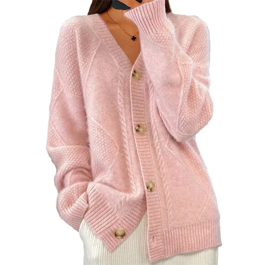 Cárdigan de cachemira Lena para mujer, con botones, mangas largas y tacto suave