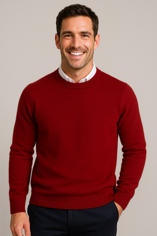 Jersey de punto clásico para hombre, con cuello redondo y bordes acanalados, para el invierno