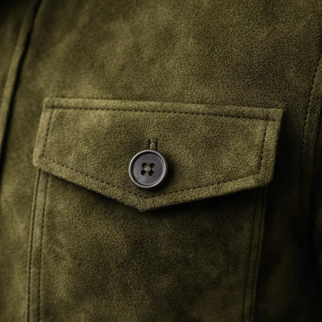 Chaqueta de ante para hombre, con bolsillos y estilo clásico atemporal