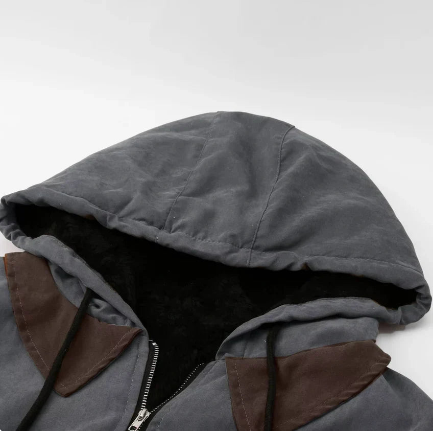 Men's mid-season jacket with a hood and warm fleece lining
